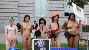Naked medical bends over in public