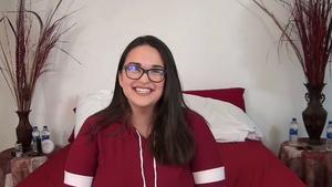Puffy nipples & saggy tits babe in glasses sucking dick