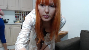 Pussy fucking in the kitchen next to tight redhead