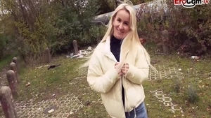 Cumshot in the street along with skinny prostitute