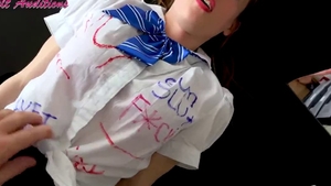 Teen chick in sexy stockings upskirt pounding in school