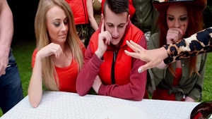 Handjob at the party alongside pornstar Carmel Anderson