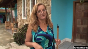 Incredible granny interracial fucking outdoors